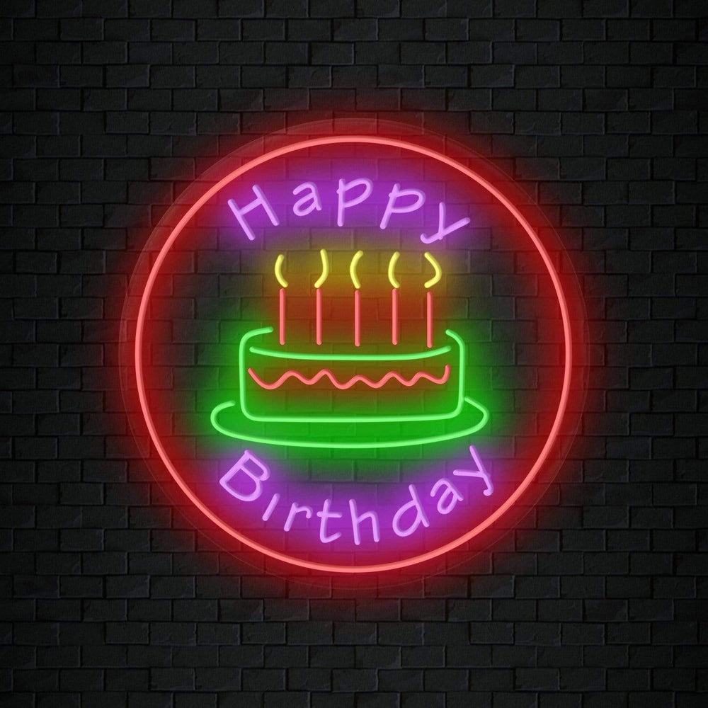 "Happy Birthday Torte" Neonschild Sign Schriftzug - NEONEVERGLOW