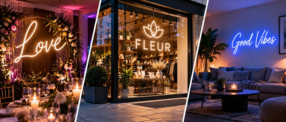 Neon-Schriftzüge in drei Einsätzen: Event-Kulisse, Shop-Schaufenster und Wanddeko zu Hause