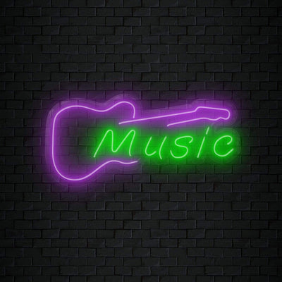 "Music Gitarre" Neonschild Sign Schriftzug - NEONEVERGLOW